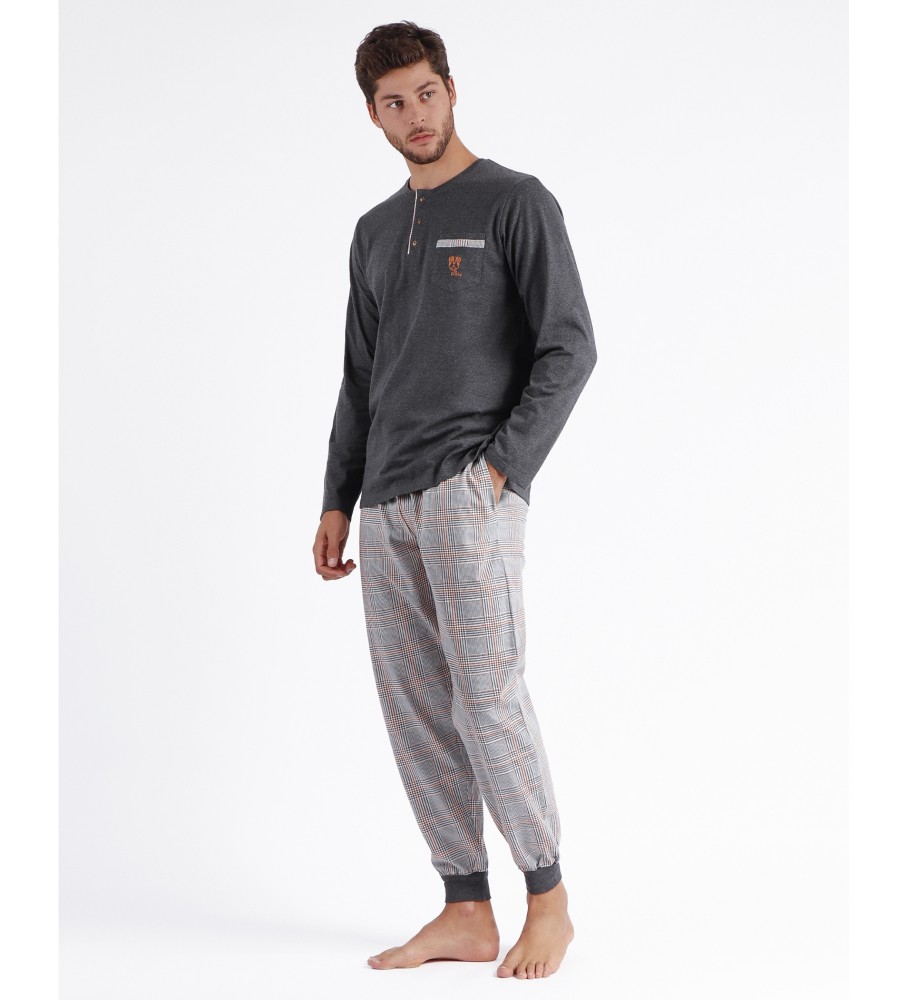 Pijama de manga comprida Admas Gray Bulldog com carcela.