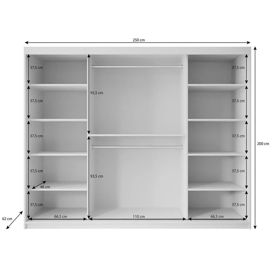 Meubella - Kledingkast Pete - Zwart - 250 cm - Met spiegel