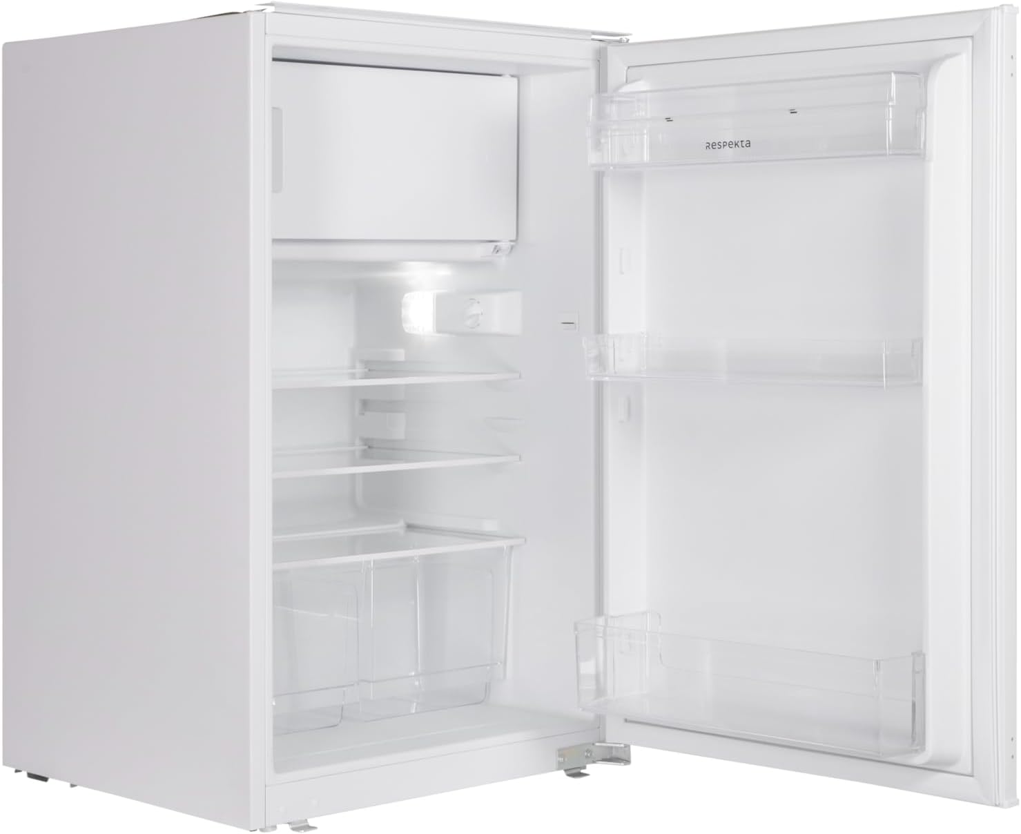 Respekta Einbaukühlschrank mit Gefrierfach 88 cm / 116 L Nutzinhalt/Wechselbarer Türanschlag/Automatische Abschaltung des Kühlteils/Kühl-Gefrierkombination ‎KS88.4-11 / Max. 39 dB/in weiß
