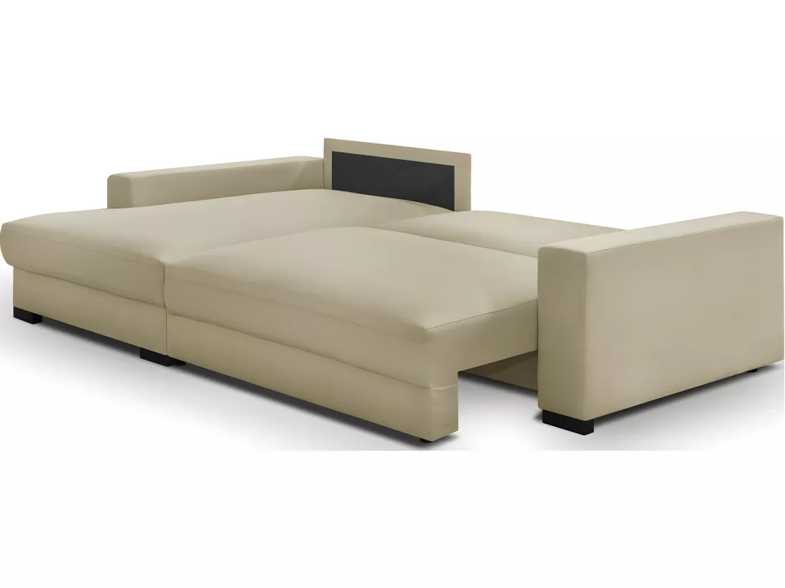 Canapé d'angle à gauche convertible 3 places avec coffre en tissu beige - Arty