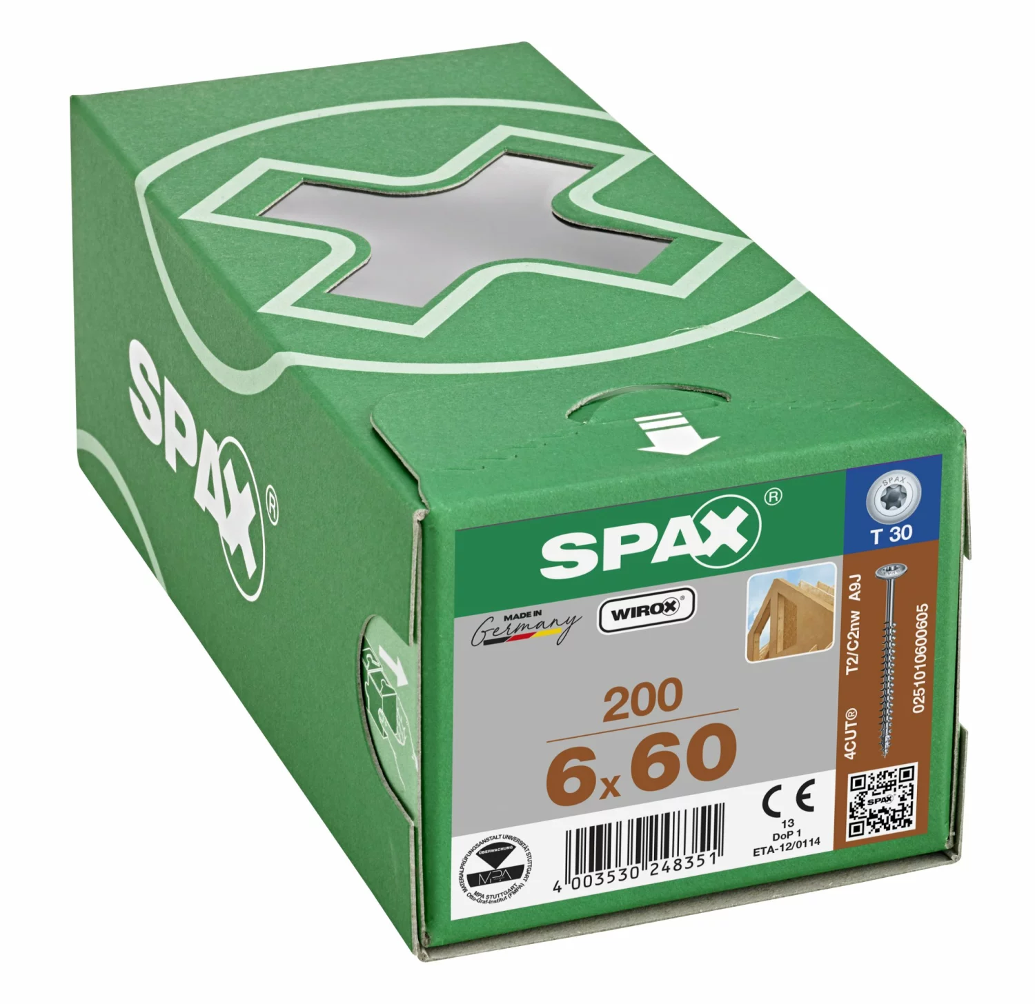 SPAX 251010600605 Hi-Force schroef, Discuskop, 6 x 60, Voldraad, T-STAR plus TX30 - WIROX - 200 stuks
