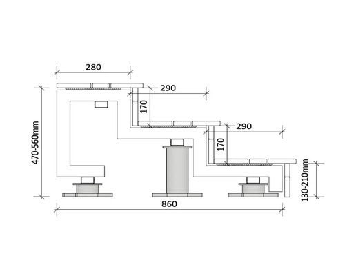 Trapmodule als bouwpakket, 3 treden, voor plankenvloer - trapbreedte 85 cm, voorgemonteerd