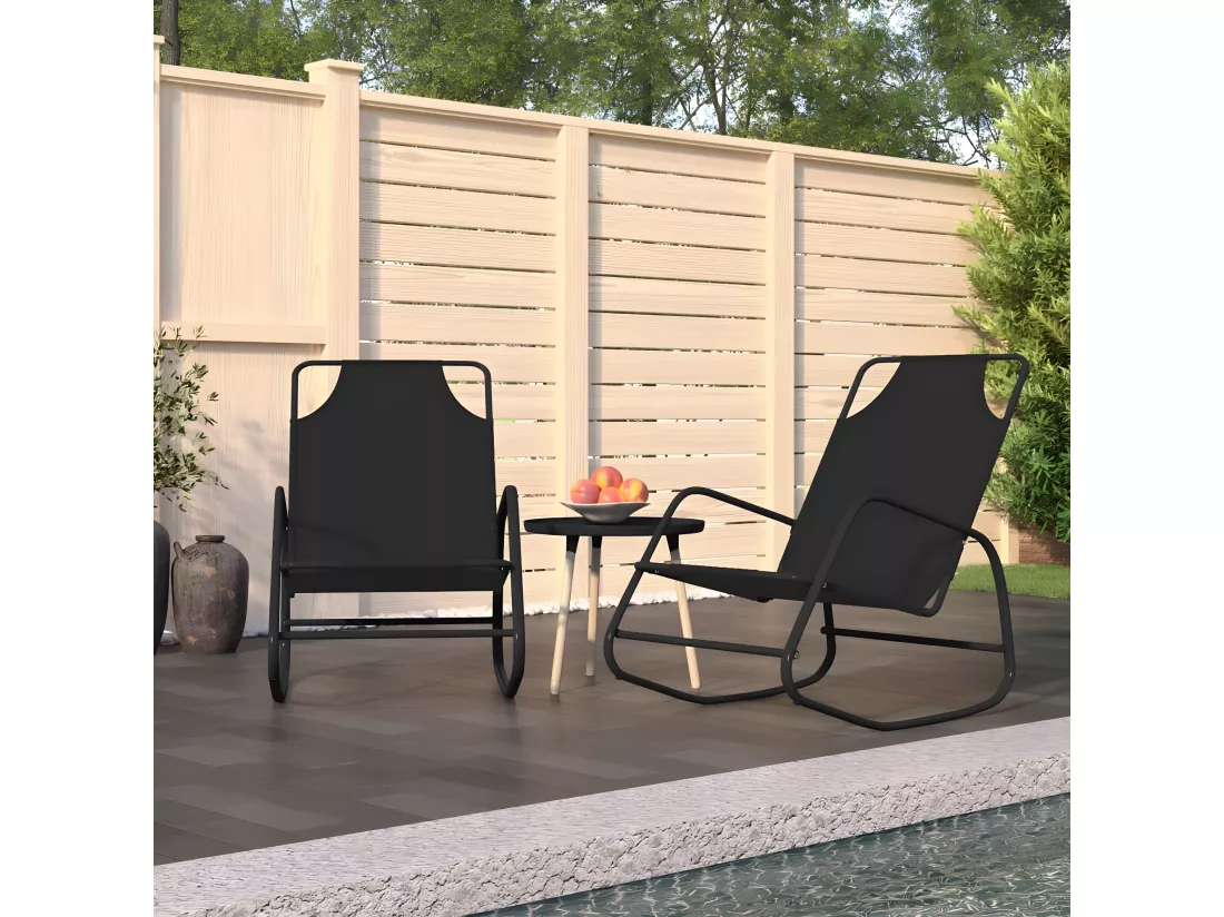 Chaises longues à bascule 2 pcs Noir Acier et textilène