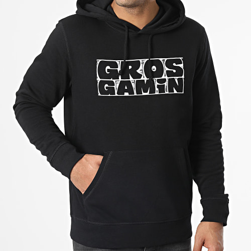 Sweat Capuche Gros Gamin Noir Blanc