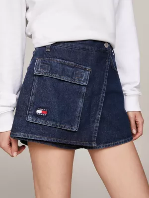 Saia jeans utilitária de pernas largas