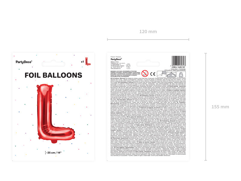 Folie Ballon Letter L Rood Leeg 35cm