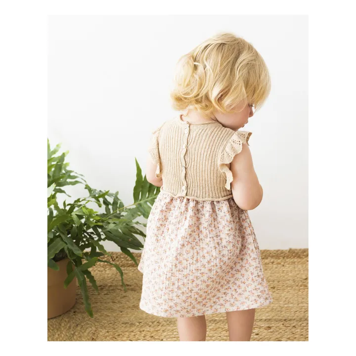 Búho Robe Bi-Matières Gaze de Coton Bio et Maille en Lin Provence Bébé | Rose pâle