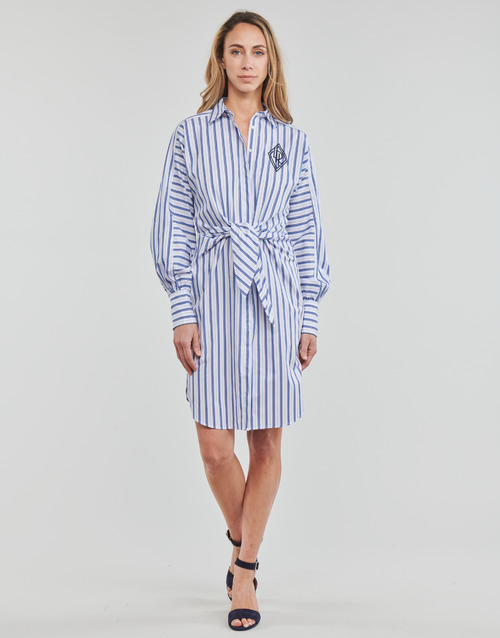 Lauren Ralph Lauren - ESSIEN-LONG SLEEVE-DAY DRESS Marino / Blanco