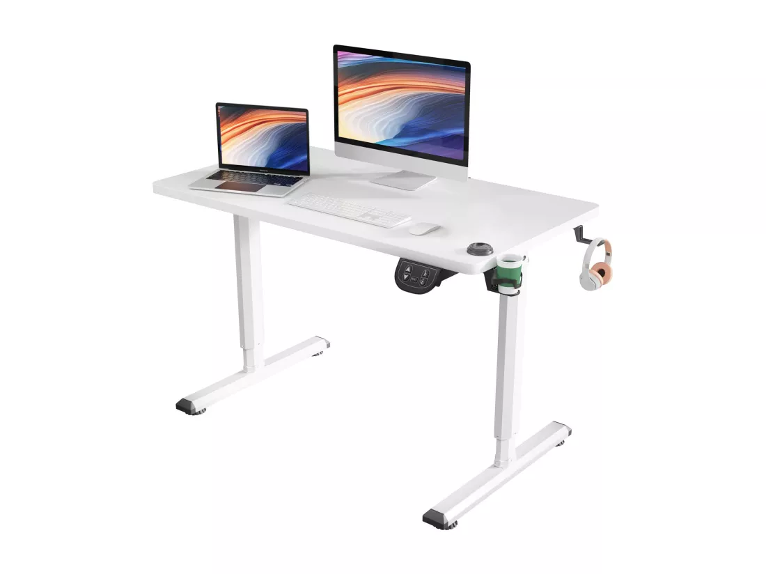 Bureau Assis Debout Electrique, 110x60cm, Bureau Motorisé Ergonomique, Contrôle de mémoire, Standing Desk Réglable 71-117cm, Blanc