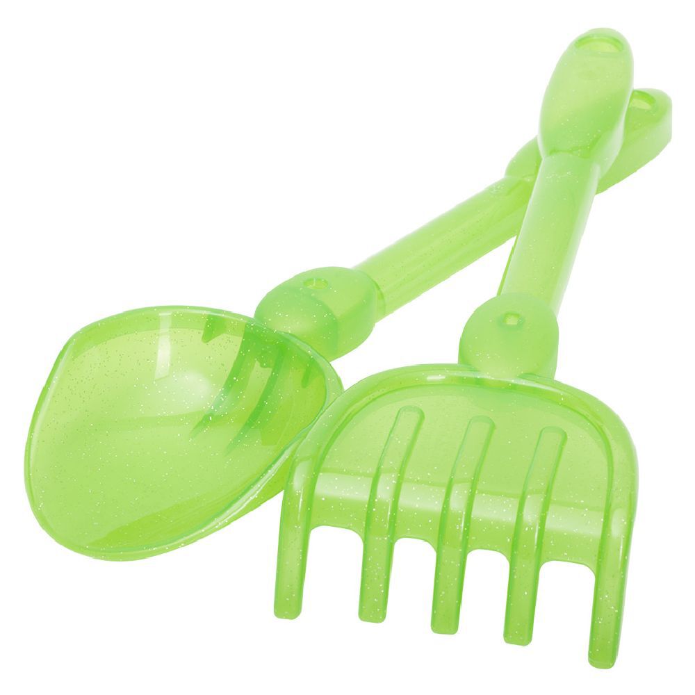Râteau de plage avec pelle encastrable plastique coloré pailleté L30cm