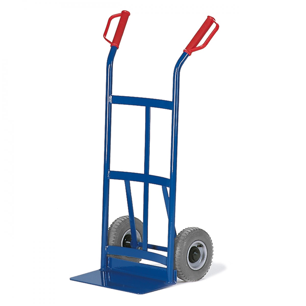 Steekwagen Rollcart -952- met vlakke stalen achterwand, 1050mm hoog, schepbreedte 400mm, luchtbanden