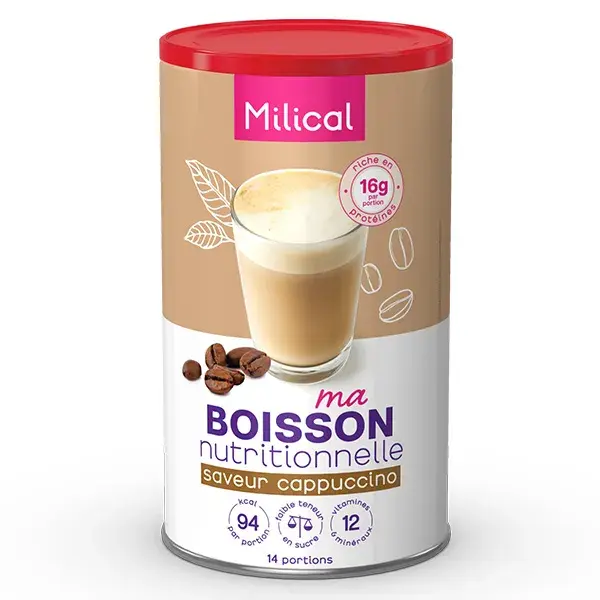 Bebida Milical sabor cappuccino com alto teor de proteína, embalagem ecológica (18 bebidas)