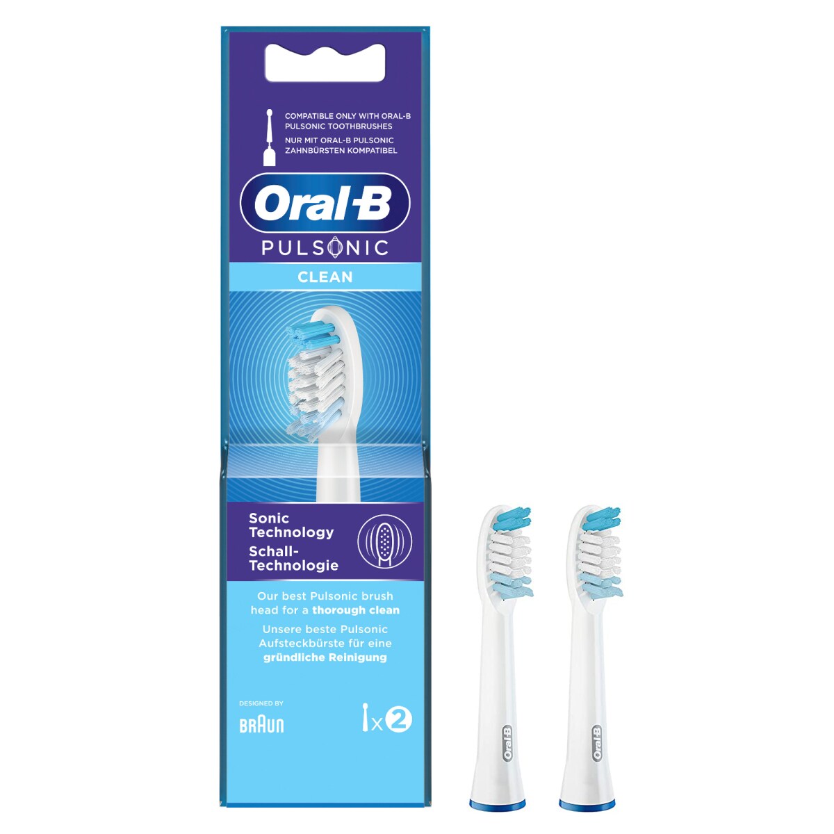 Oral-B Pulsonic Clean Aufsteckbürsten für Schallzahnbürsten, 2 Stück