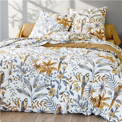 Linge de lit fleurs et perroquets - BECQUET CRÉATION