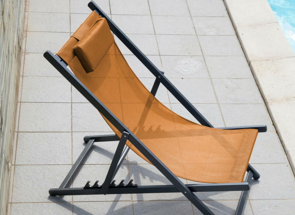 Lot de 2 chiliennes pliantes linéa - gaphite/moutarde - aluminium/toile tpep