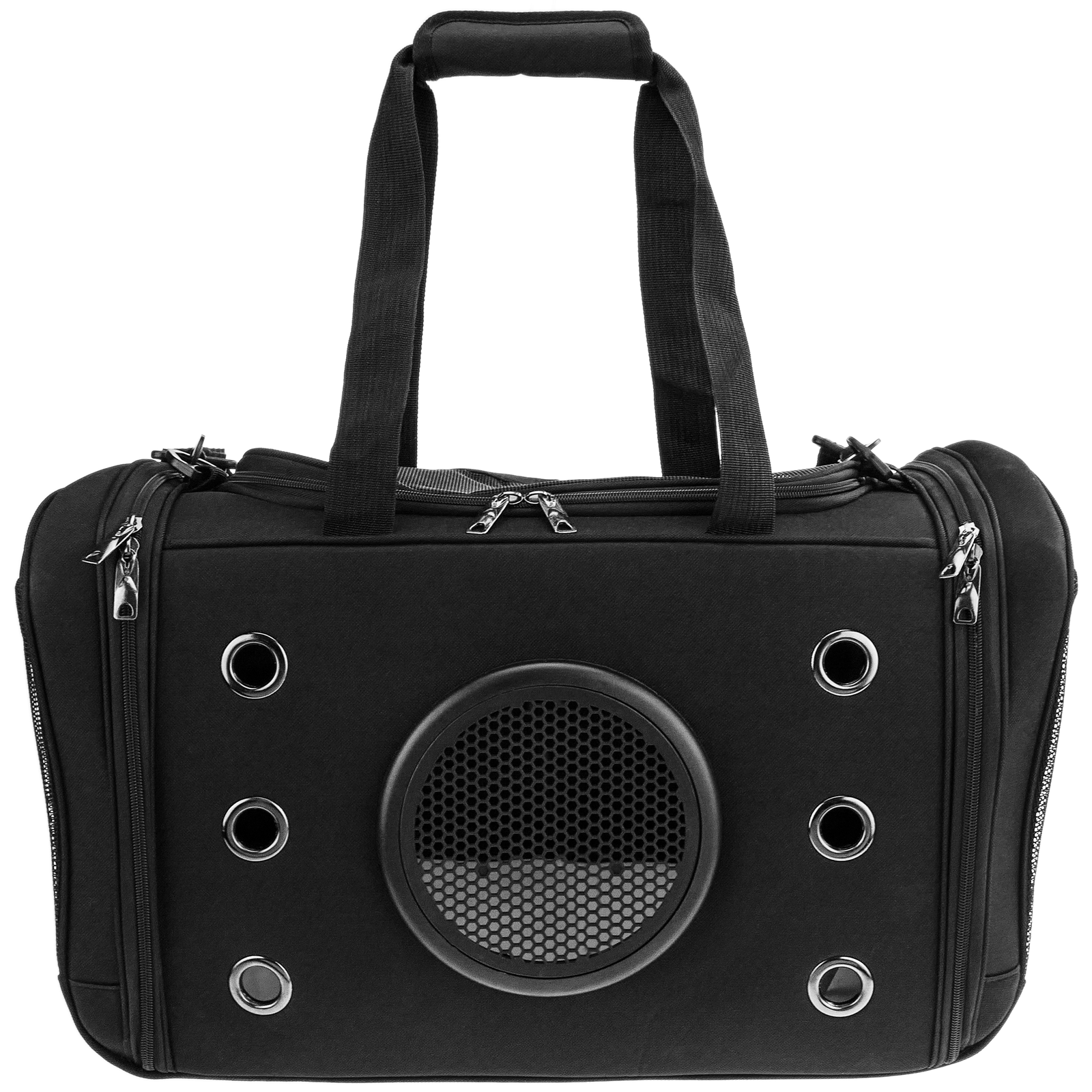 Bolsa de transporte para animais de estimação, para cães e gatos, em lona preta.