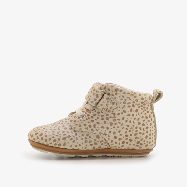 Groot leren babyschoenen beige met stippenprint