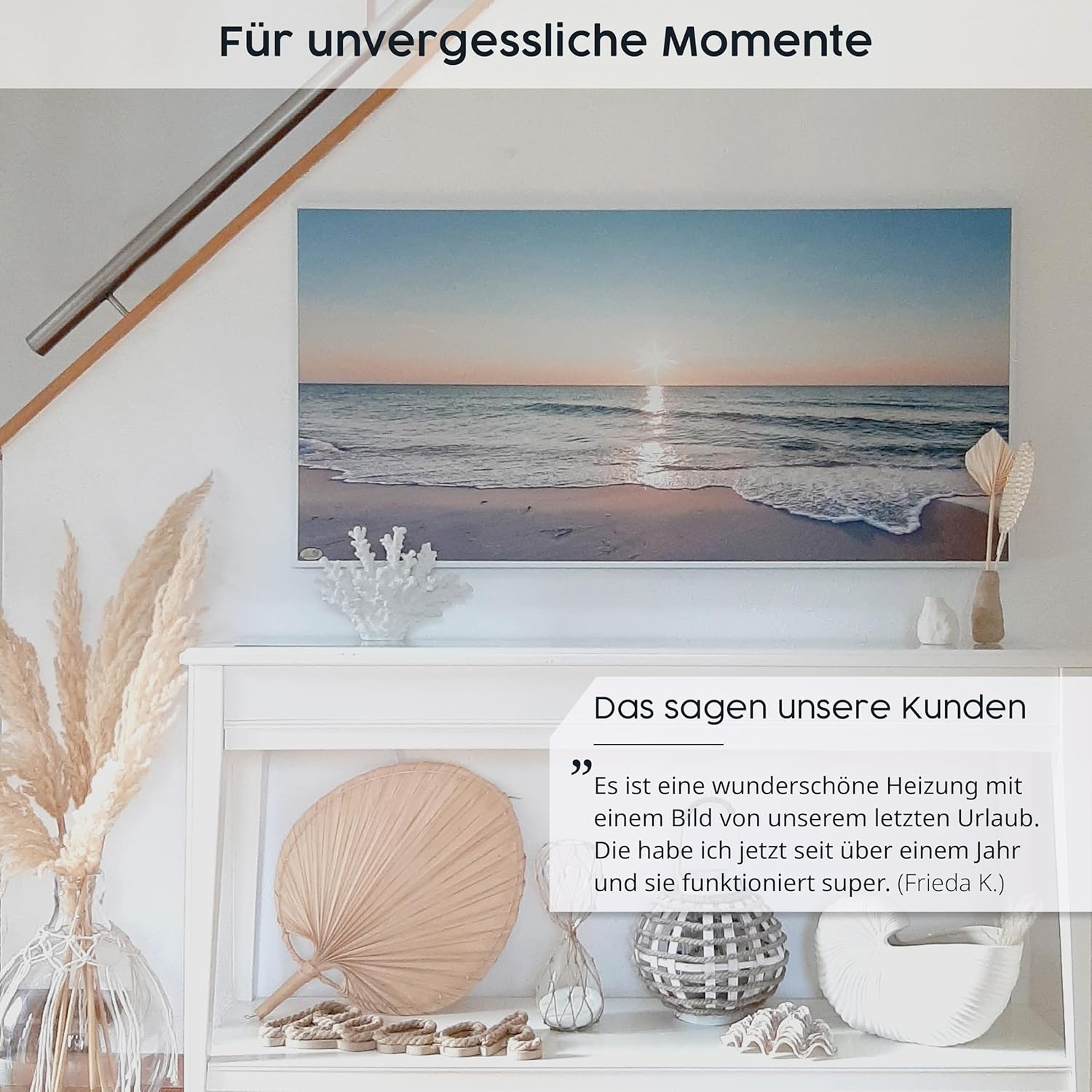 Könighaus Infrarotheizung mit Bild - 1000 Watt + Smart Thermostat & Könighaus APP - Energiesparende Infrarot Wandheizung mit Bildmotiv – TÜV SÜD - Weißer Rahmen (06. Aussicht Norwegen)