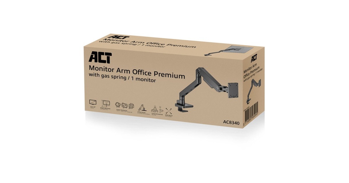 ACT ConnectivityMonitorarm office premium, gasveer, 1 monitor  (Zwart)