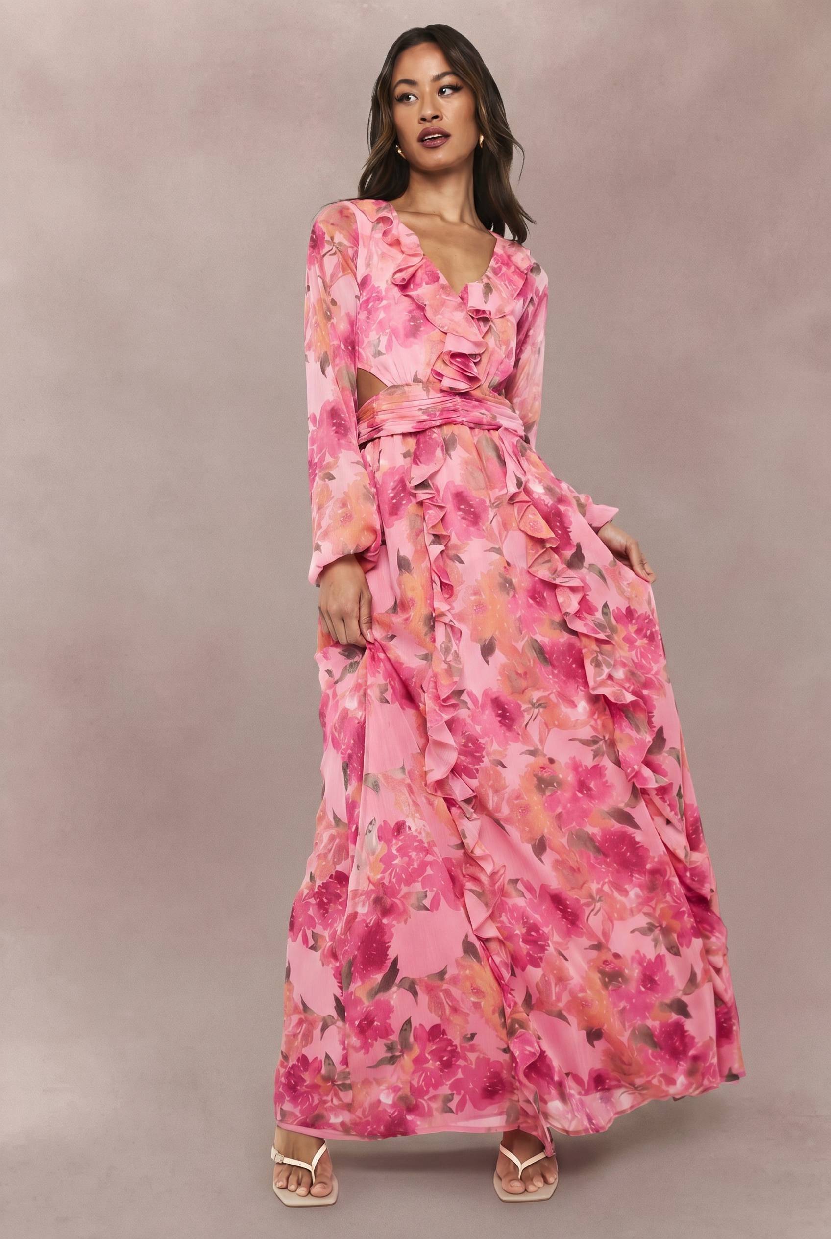 boohoo Robe Longue En Mousseline À Imprimé Floral Et Manches Volumineuses Pour Grande Taille