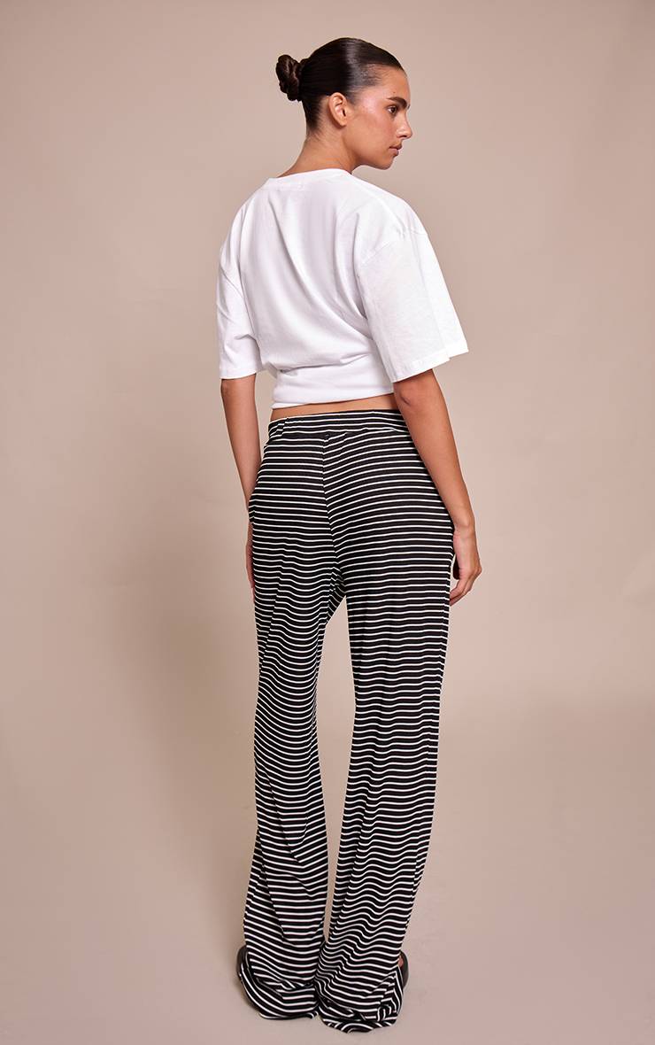 Noir Pantalon Large À Rayures Style Boyfriend
