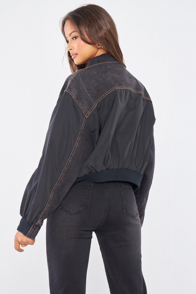 Veste en jean noir bi-matière