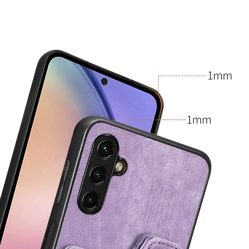 Samsung Galaxy A54 5G Necklace Leder Hülle mit Kartenfächer   Finger Griff Halterung   Handykette (RFID Schutz) - Lila