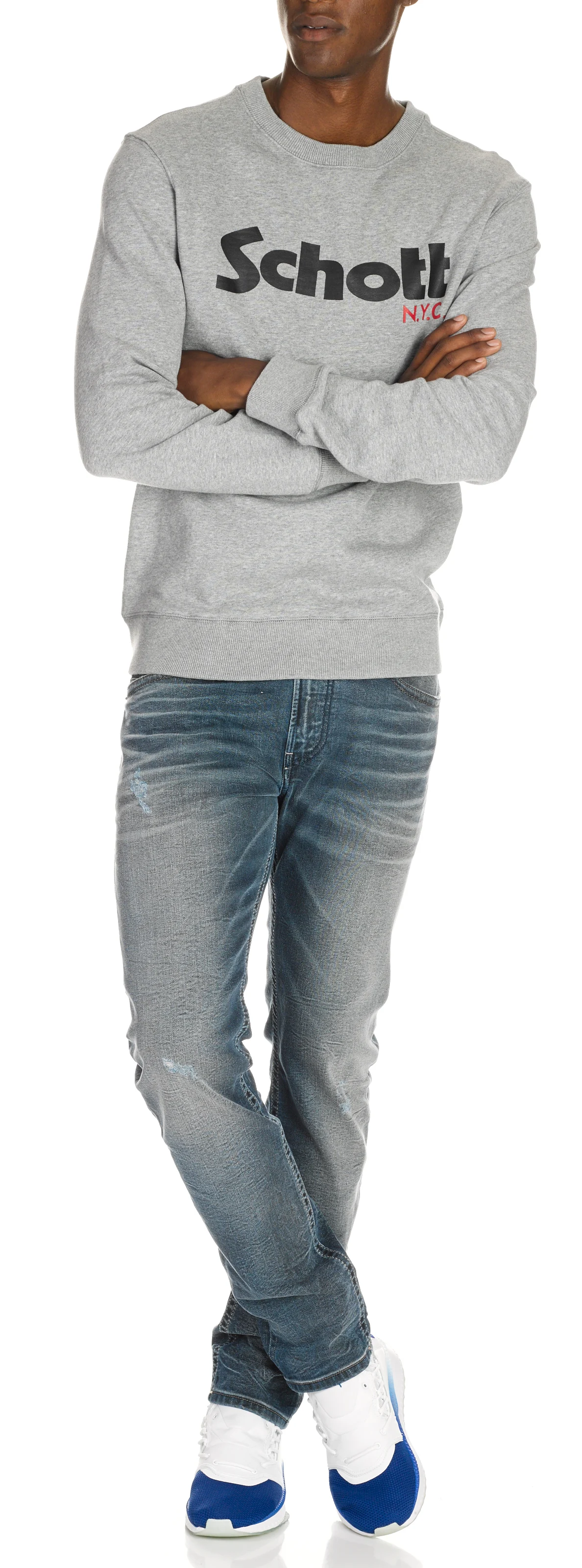 Sweat col rond slim-fit logo sérigraphié en coton | Gris