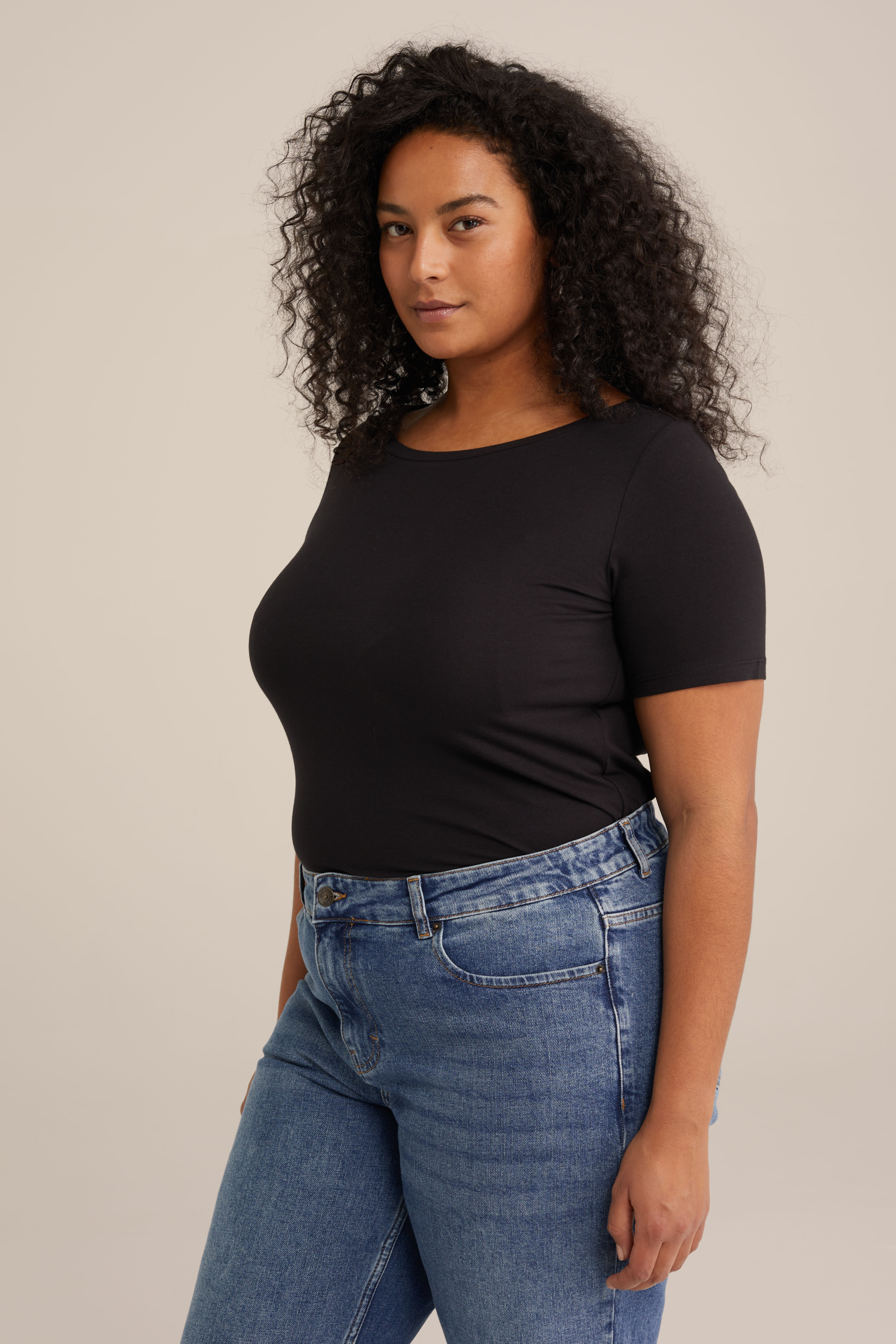 T-shirt - Curve WE Fashion Zwart