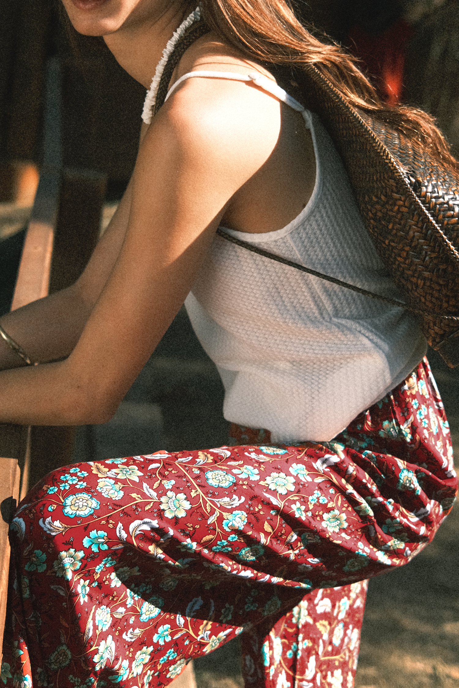 Pantalon avec taille à smocks boho à fleurs