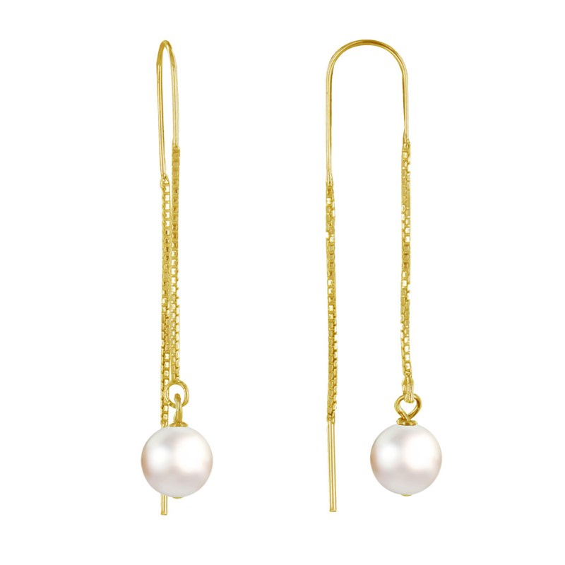 Boucles d'Oreilles Chainette Argent Doré et Perles de Culture