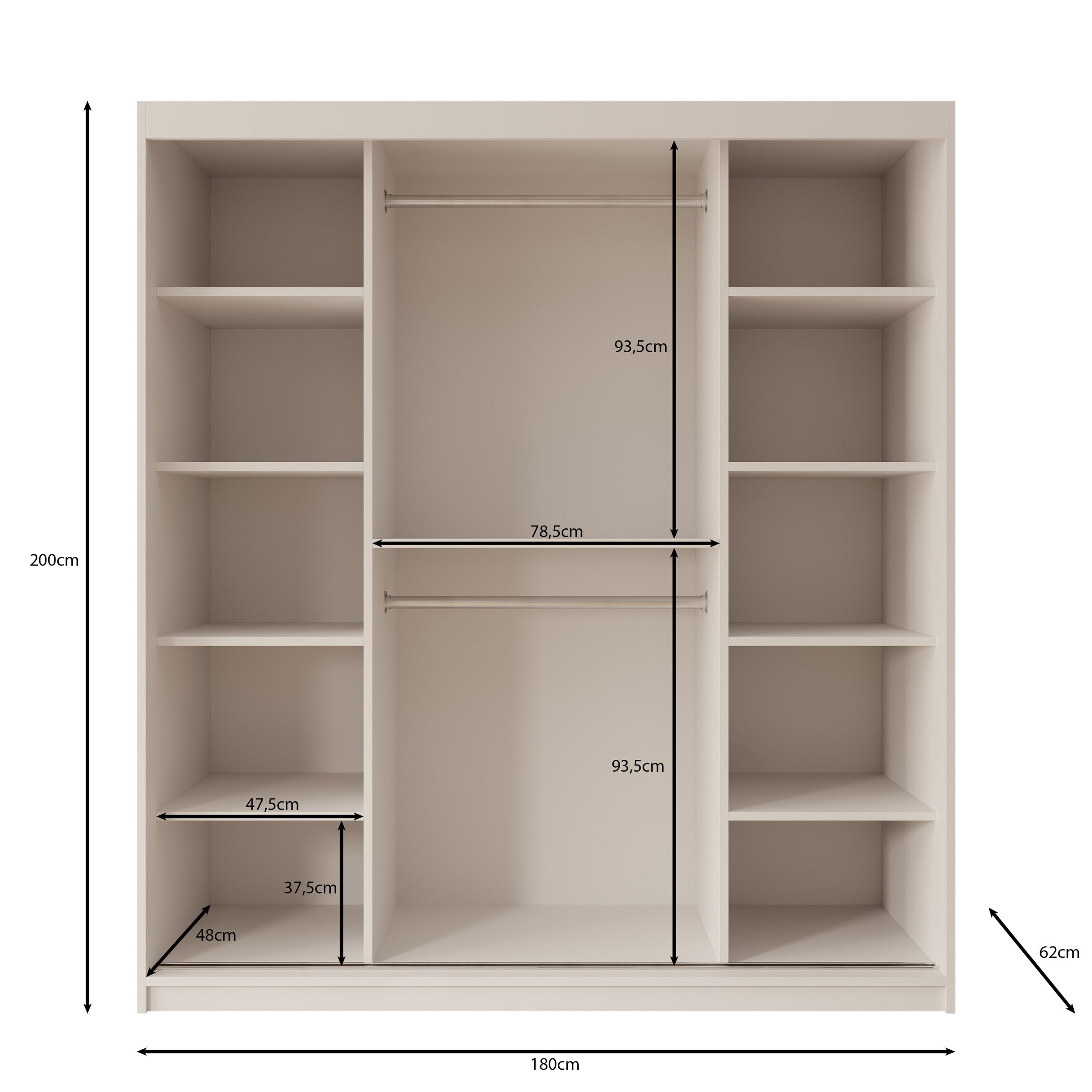 Bodhi - Kledingkast met schuifdeuren - Beige - 180x62x200 cm