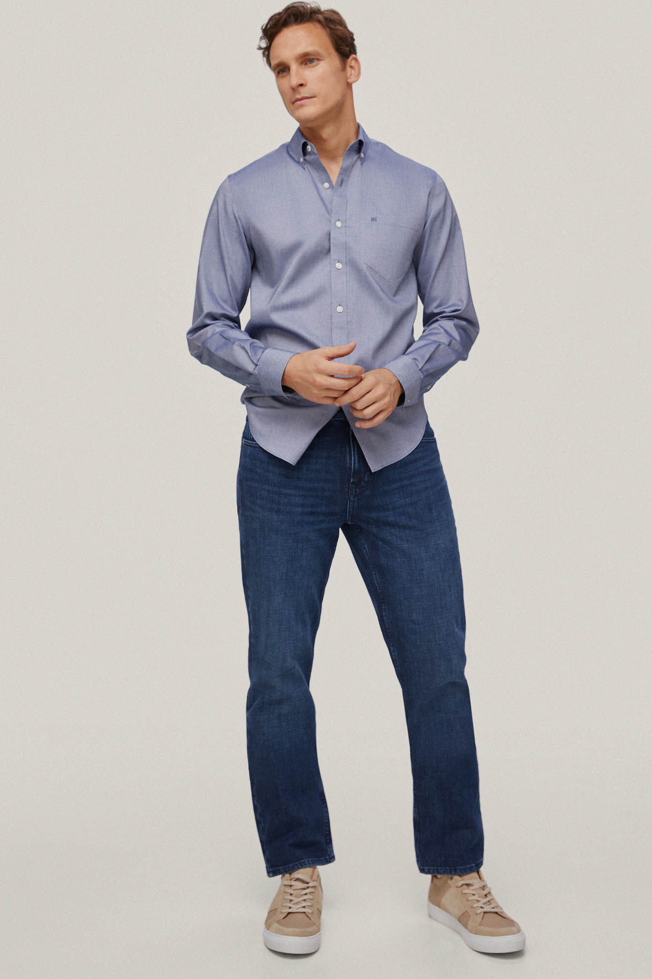 Calça jeans premium flexível de corte regular - Azul