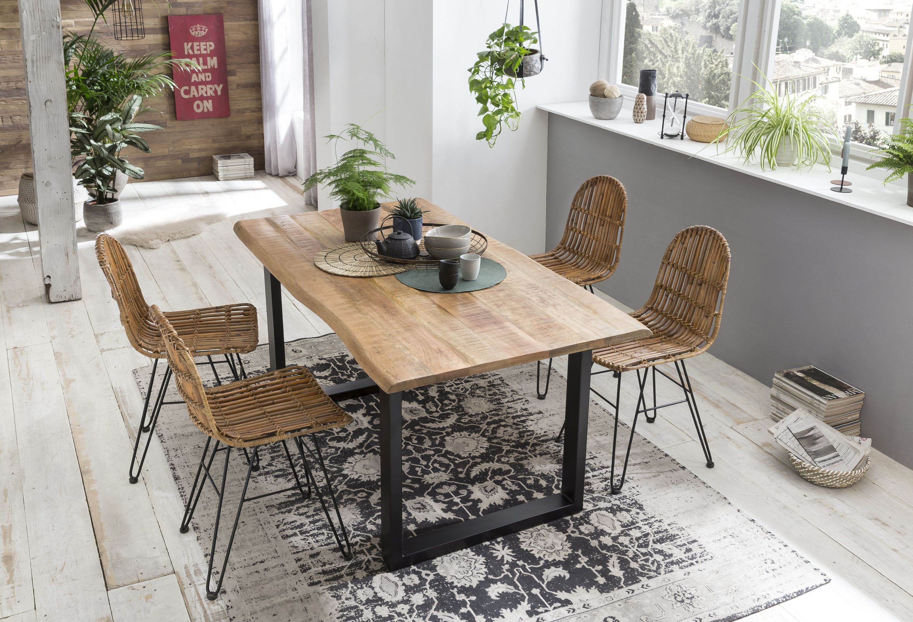 Tisch 160x85 Mango sägerau Küchentisch Esstisch Speisetisch Wohnzimmer Esszimmer