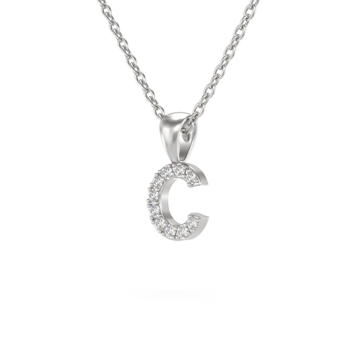 Collier Pendentif ADEN Lettre C Or 750 Blanc Diamant Chaine Or 750 incluse 0.72grs