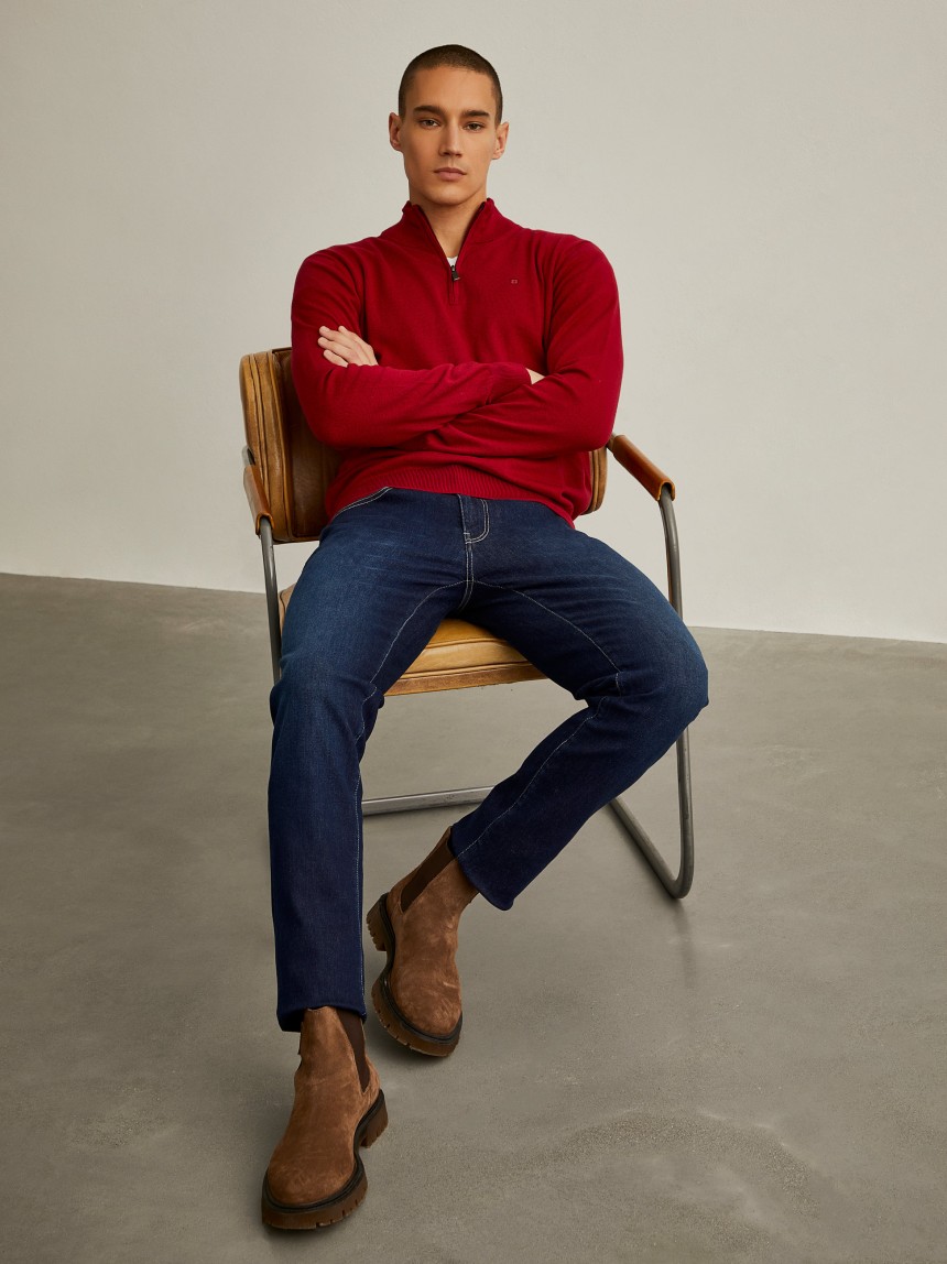 Camisola com fecho em algodão e caxemira