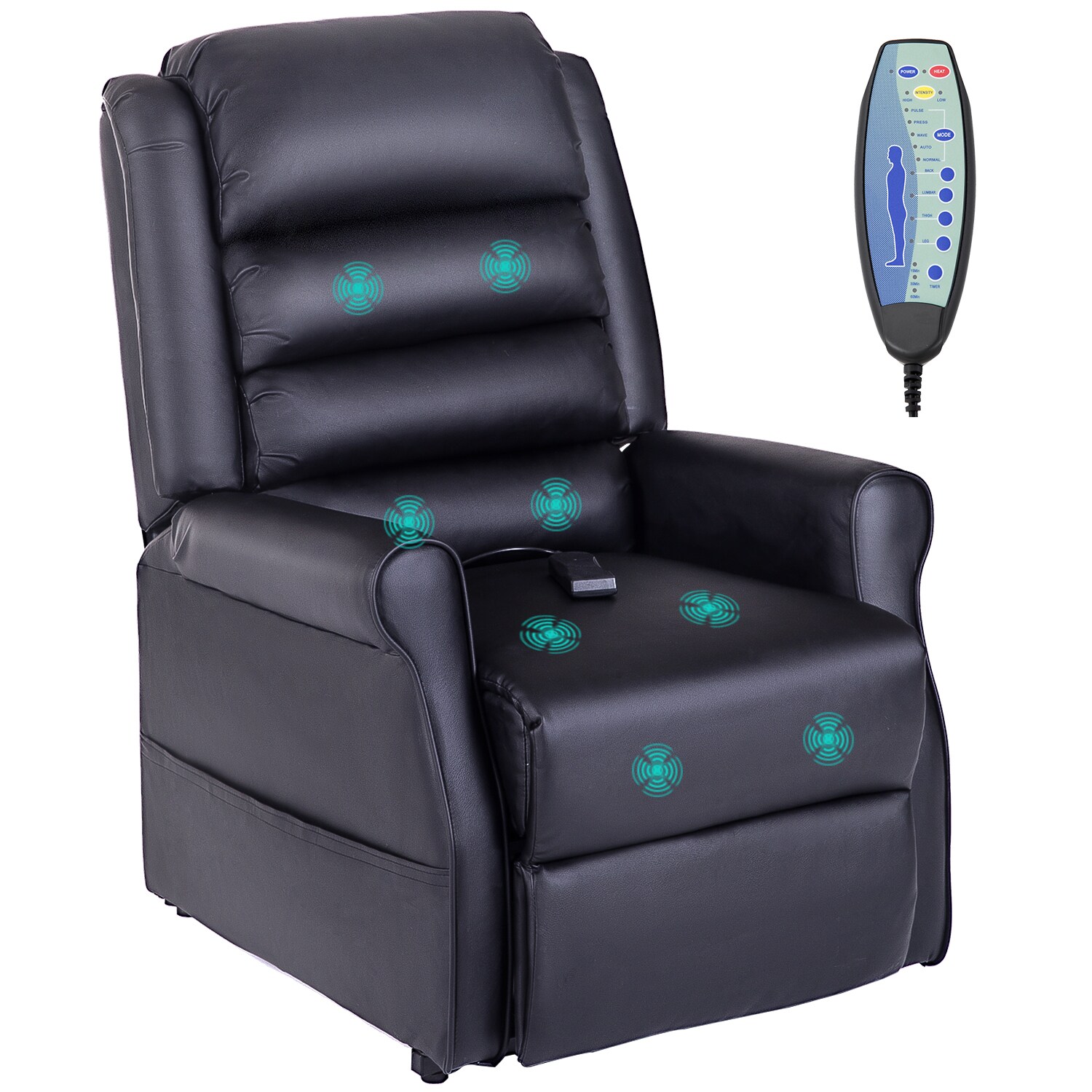 HOMCOM Massagesessel mit Aufstehhilfe schwarz 82L x 96B x 107H cm