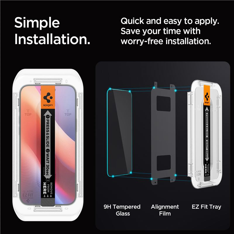 (2er Set) iPhone 16 Pro Max Glas Tr EZ Fit Privacy Panzer Glas Case Friendly   Montagerahmen (AGL07908)