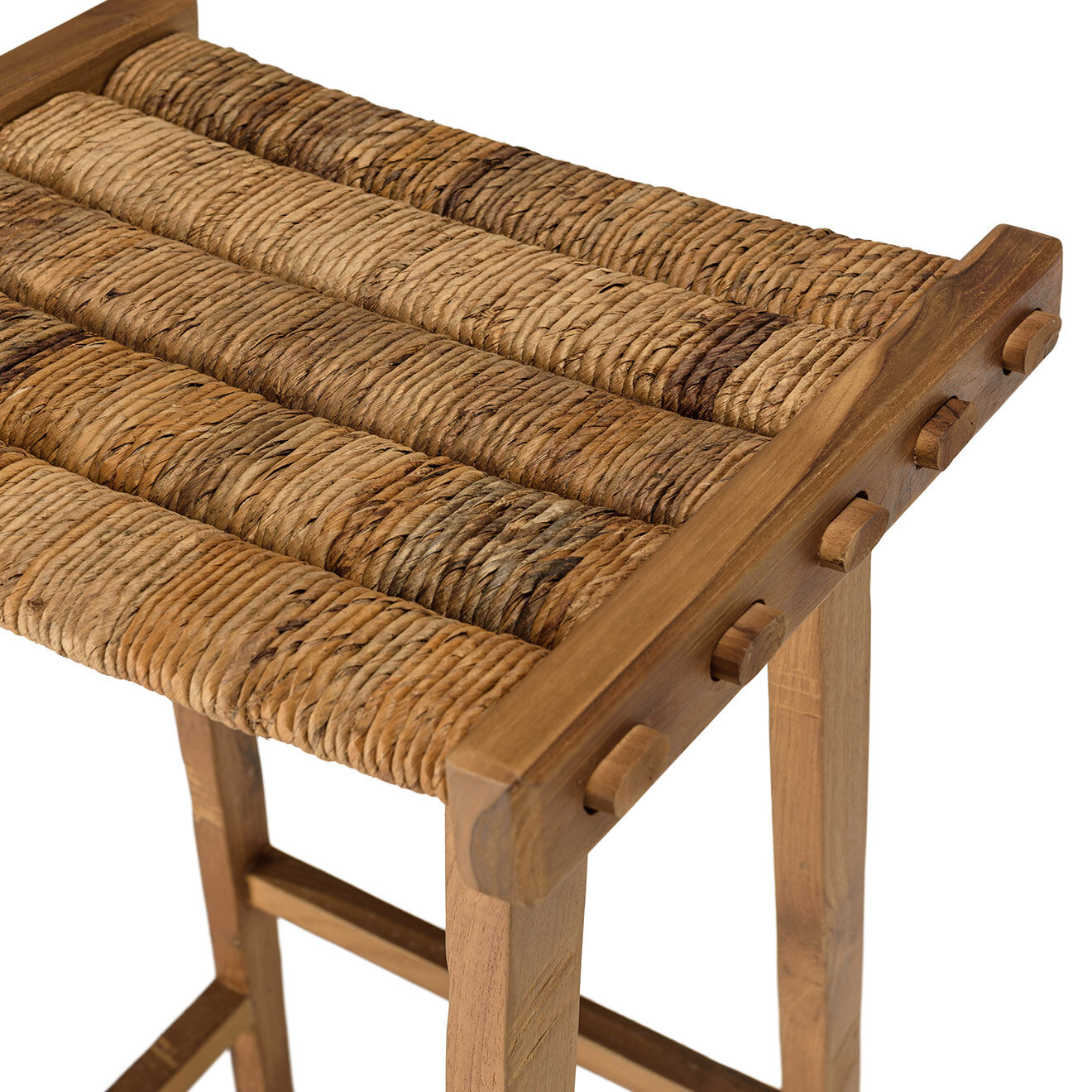 Macabane Tabouret haut assise en tissage naturel Sixtine bois - 45x36x75 cm