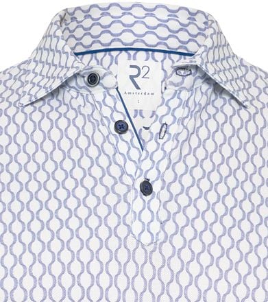 R2 Amsterdam Piqué Polo Wheel Track Print Blauw 128.POLO.010-014 kopen