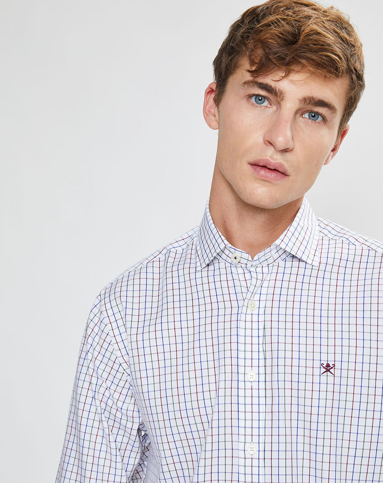 Hackett London Chemise Slim Fit à carreaux tricolores blanche