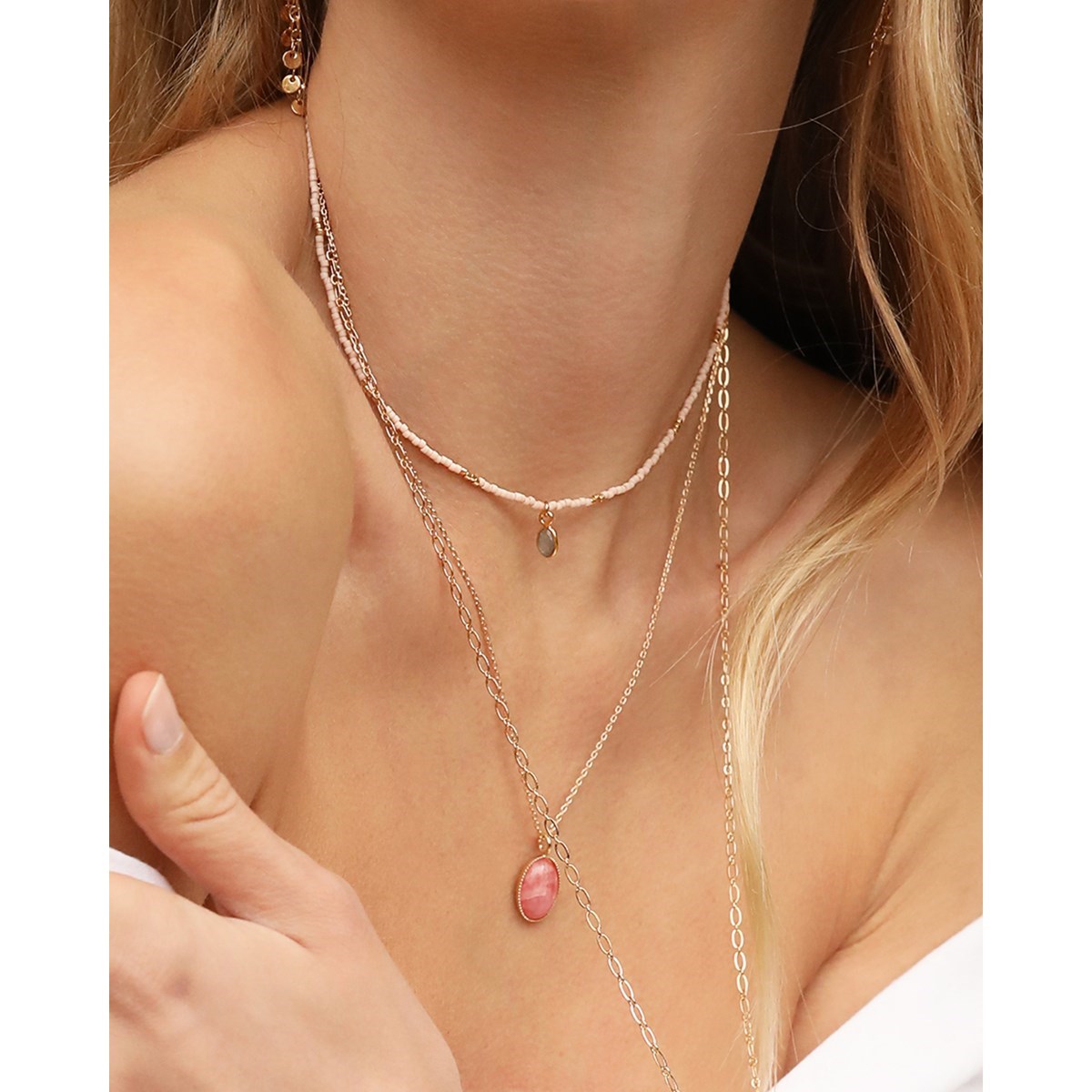 Collier perles miyuki rouge pierre quartz saphir LITTLE INDIA