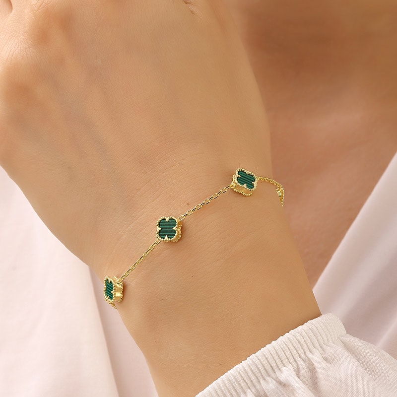 Bracelet trèfles - Argent 925/000 plaqué or & nacre
