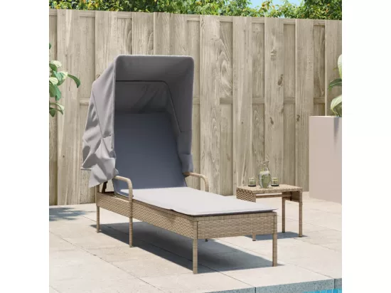 Chaise longue avec auvent beige résine tressée