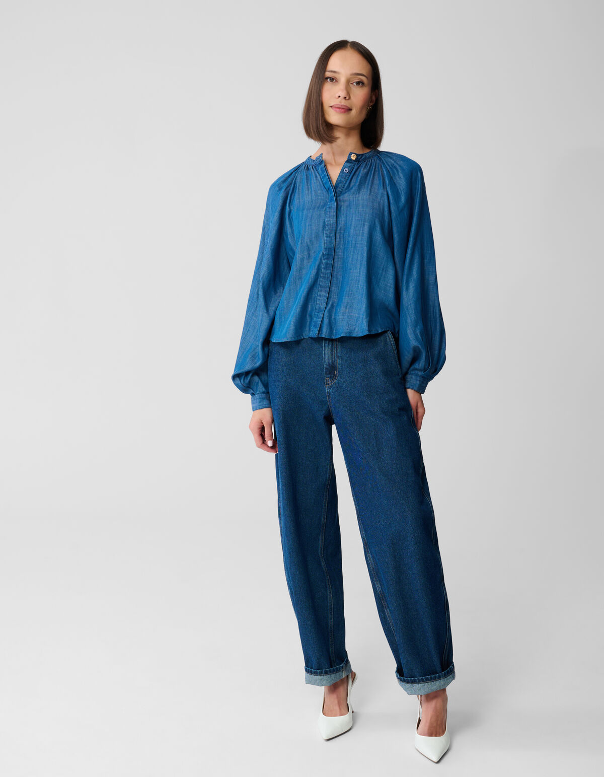 Cropped Denim Blouse Blauw