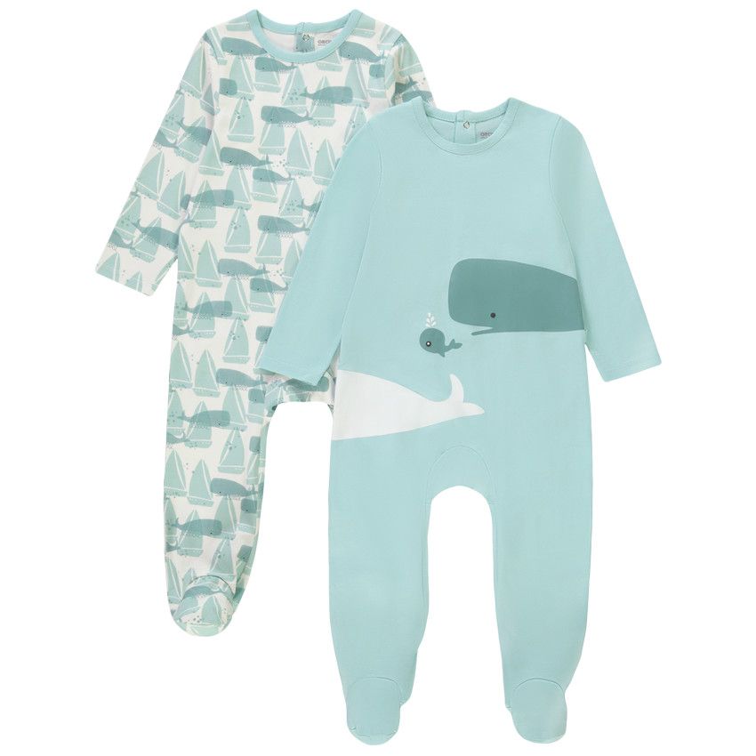 Lot de 2 dors-bien en jersey imprimé baleines pour bébé garçon - Bleu