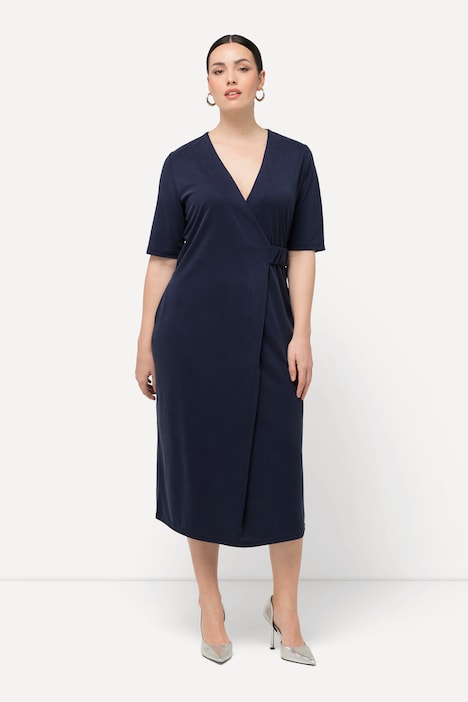 Midikleid, Wickeloptik, V-Ausschnitt, Halbarm, Taschen