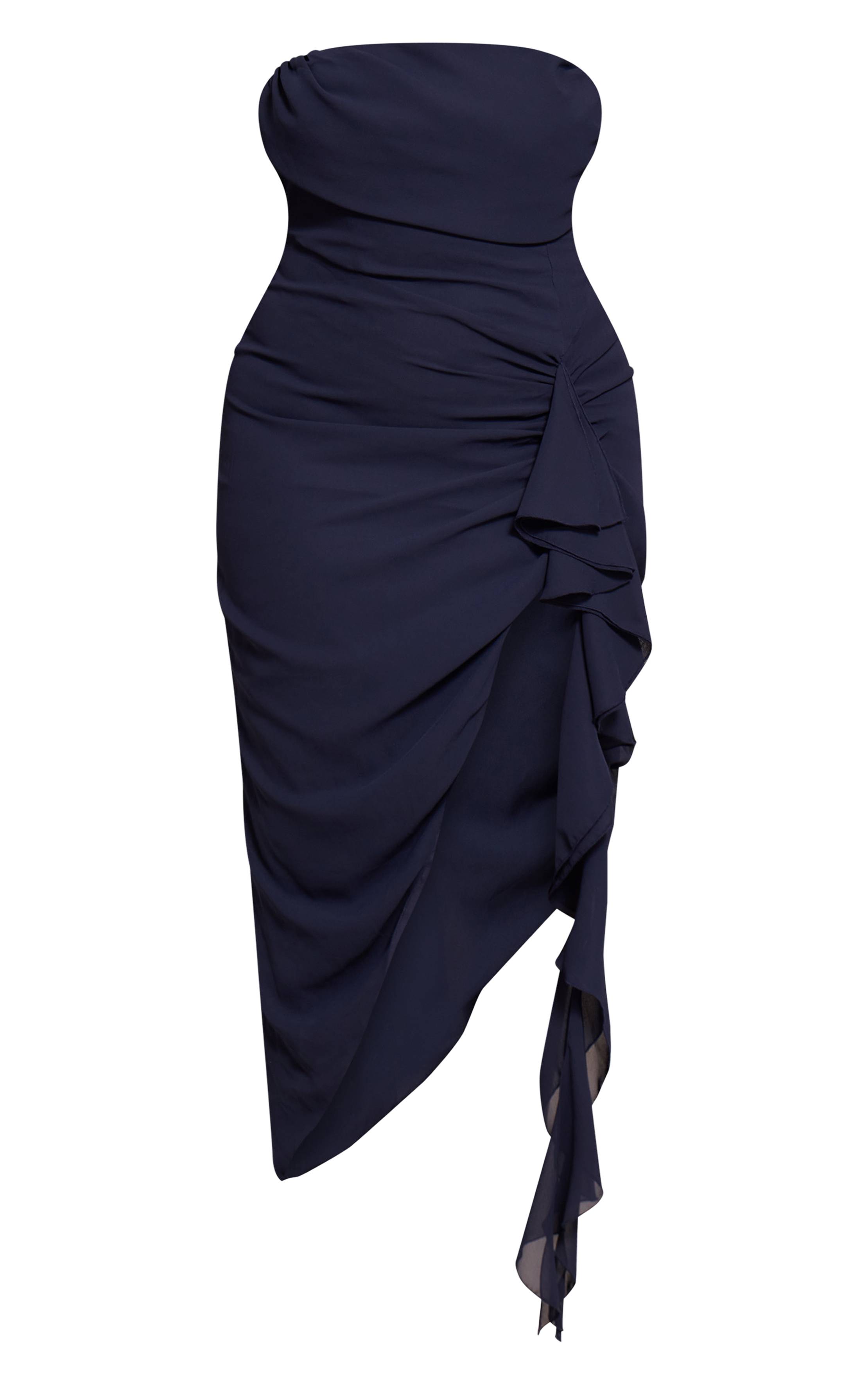 Bleu Marine Robe Midi Bandeau En Mousseline Avec Détails Froncés Grande Taille