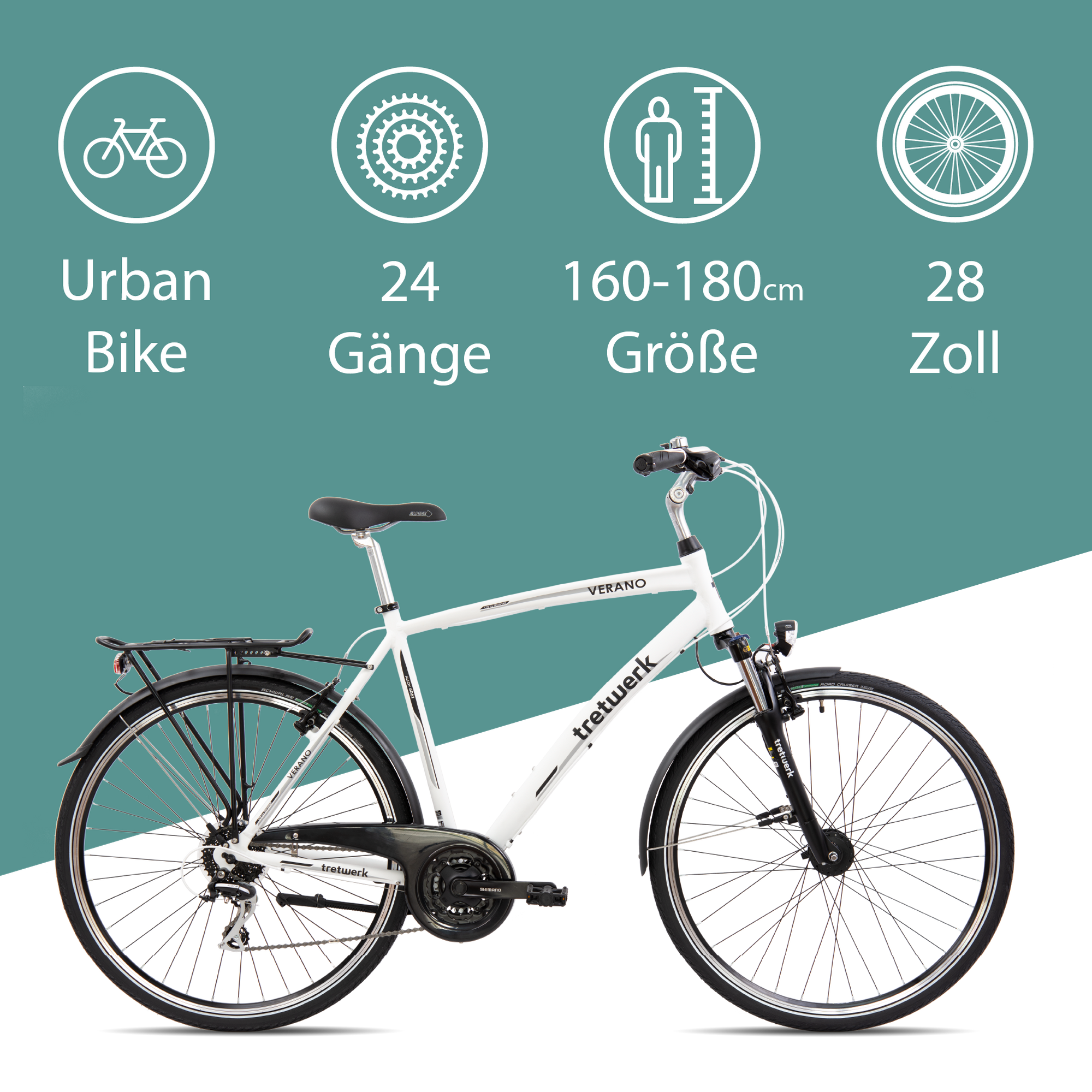 Tretwerk Verano Citybike 28 Zoll Damen oder Herren Fahrrad 160 - 180 cm Urban Bike 24 Gänge