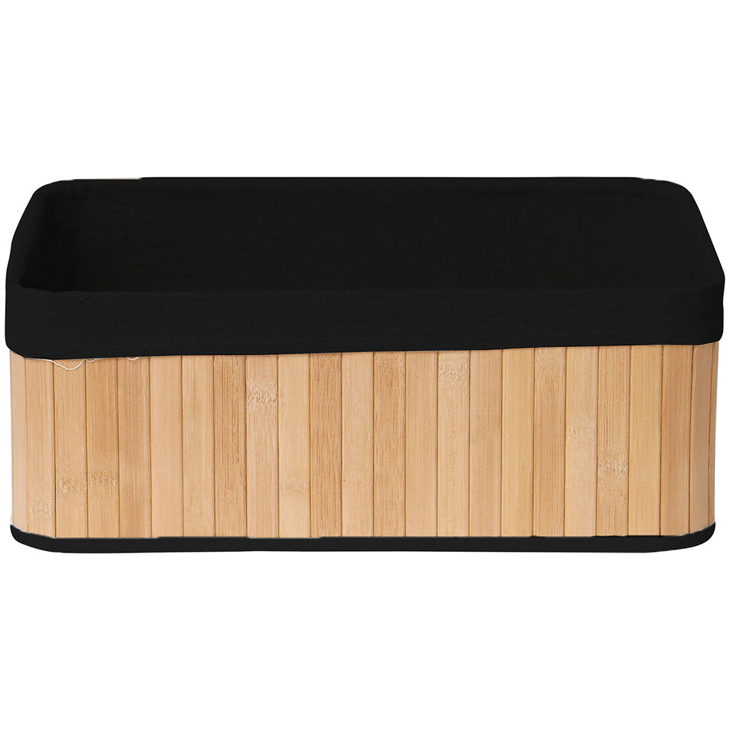 Panier de rangement rectangulaire bambou tissu noir 38x14.5x26cm